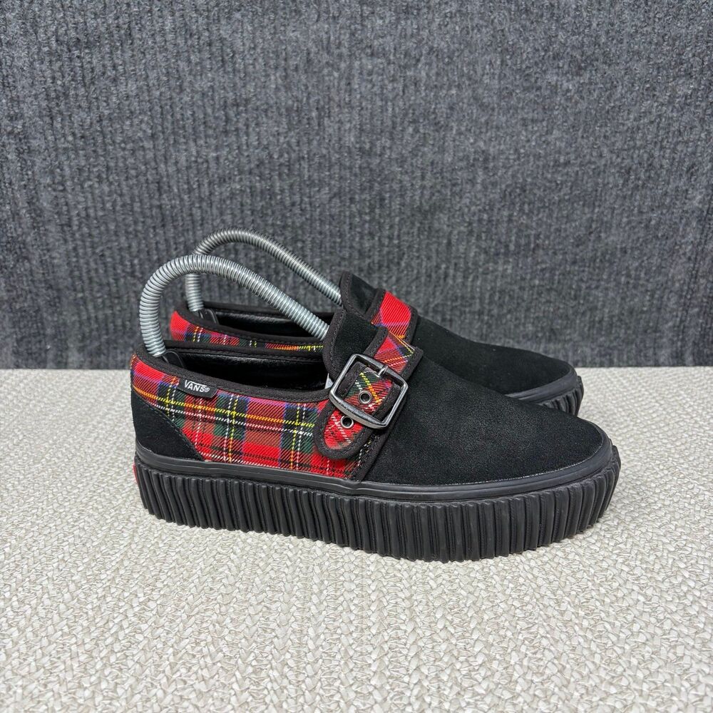 Vans Style 47 Creeper Black Tartan Plaid Buckle Suede Shoes Women’s 6.5